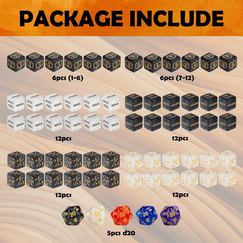 LAMJAM 65 Pieces MTG Dice Counters Life Keyword Counter Dice Set Plus One/+1 Buff Abilities Shield Tokens for MTG, TCG, Cards Gaming Accessories - Image 2